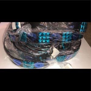 Teal with Blue Lion Studded Leather Belt